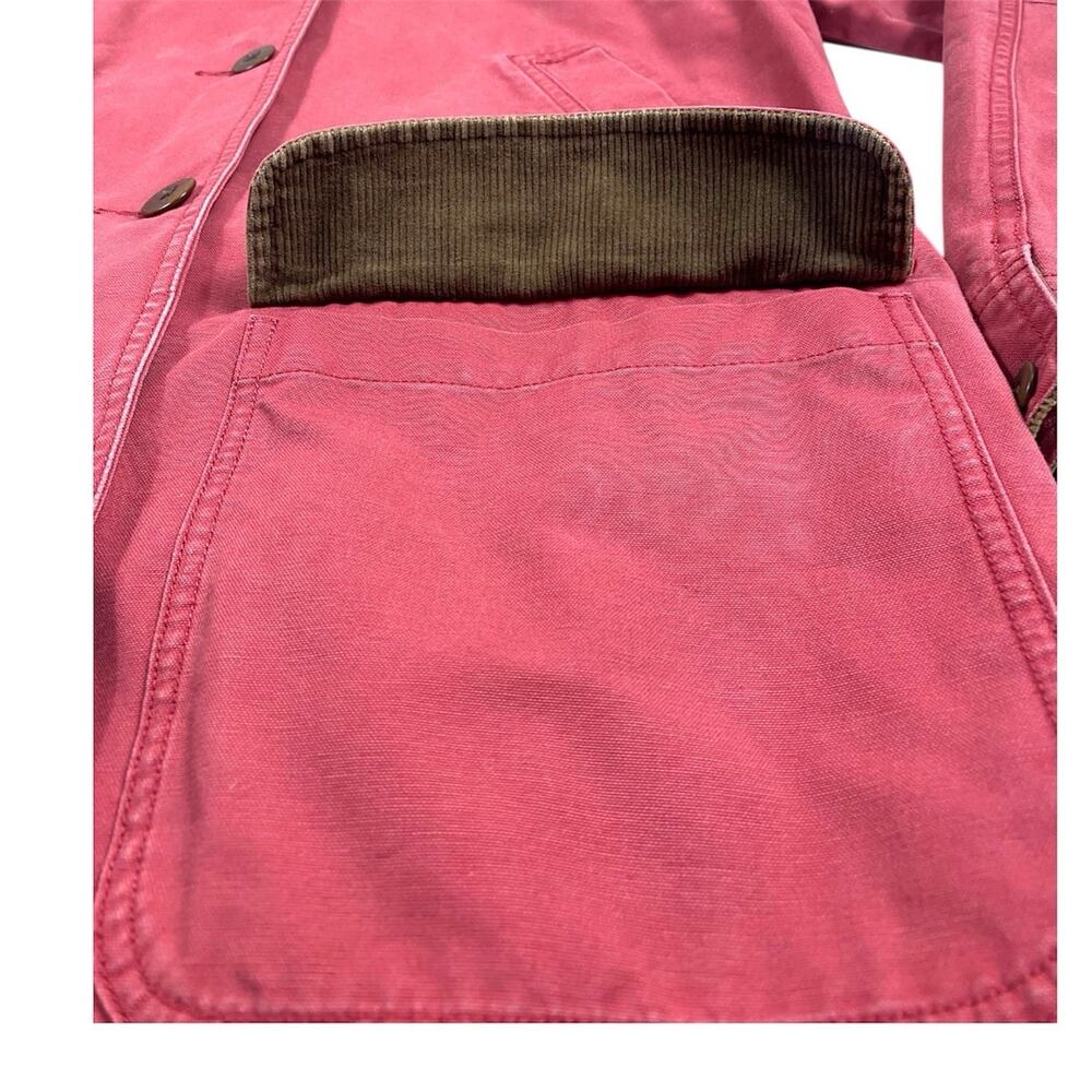 LL Bean Chore Barn Canvas Coat Utility Jacket Red Womens MED Flannel Lined - Picture 5 of 13